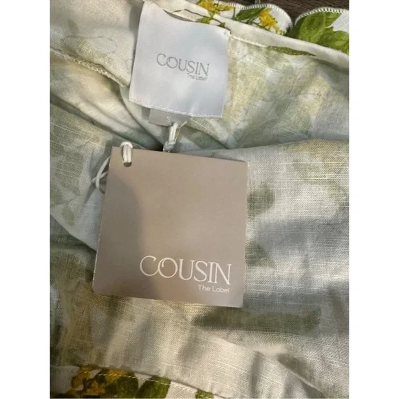 COUSIN THE LABEL NWT SZ M Floral Tiered Mini Dress YELLOW GREEN - Picture 7 of 9